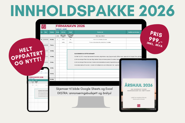 innholdsplan, analysemal og årshjul for sosiale medier